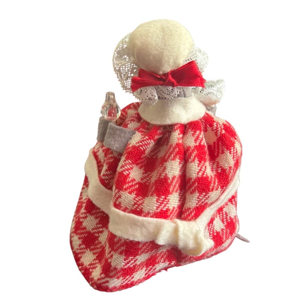 VTG Mice Folk Art Handmade Mouse Holding Lantern Red‎ And White Grey - Picture 5 of 7